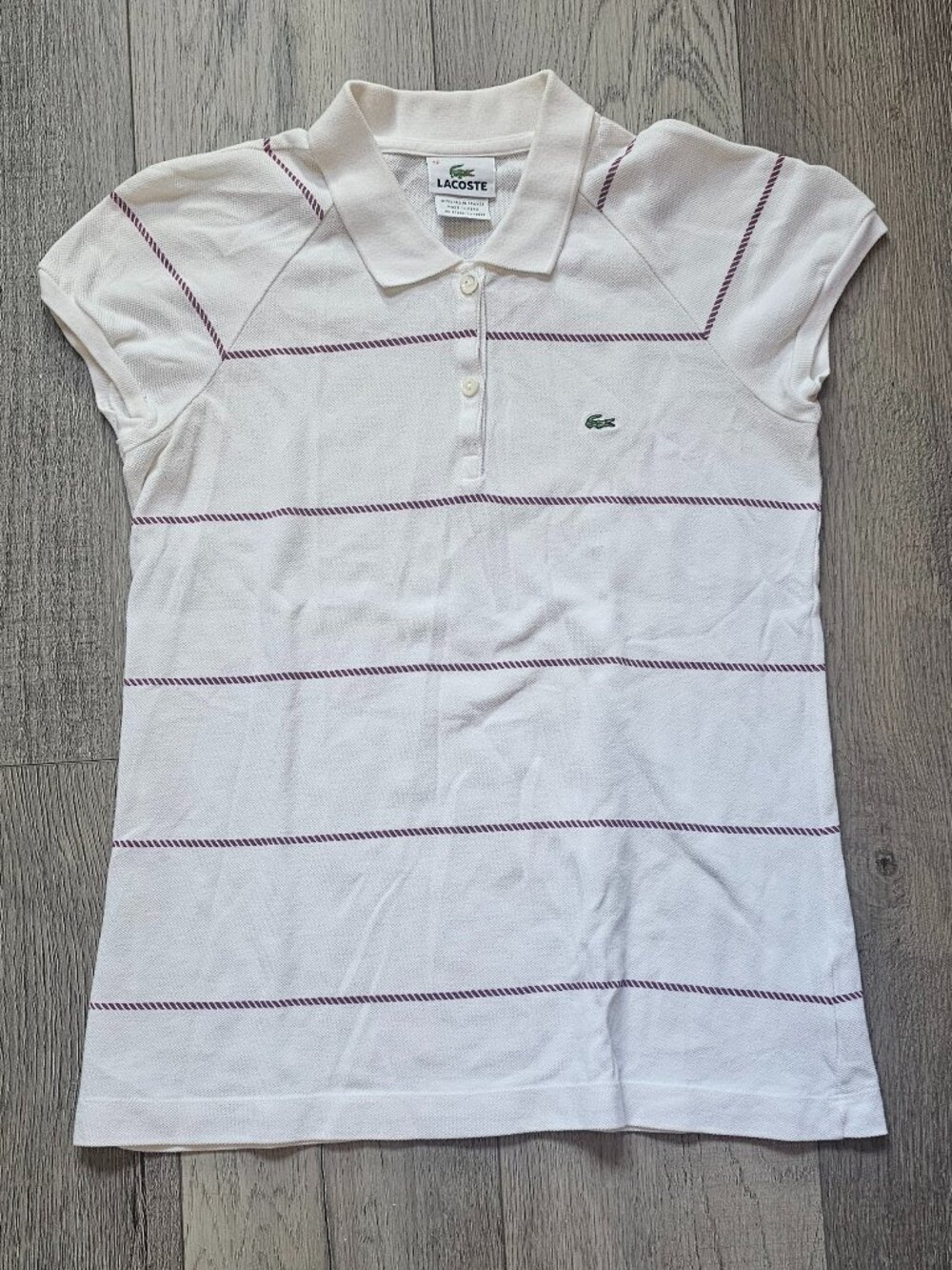 Lacoste Women's Striped Cap Sleeve Polo Shirt Size 38 (M)